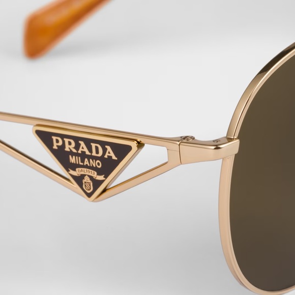 Prada Aviator Sunglasses Unisex Gold/Dark Brown Pilot ππ - Picture 13 of 14